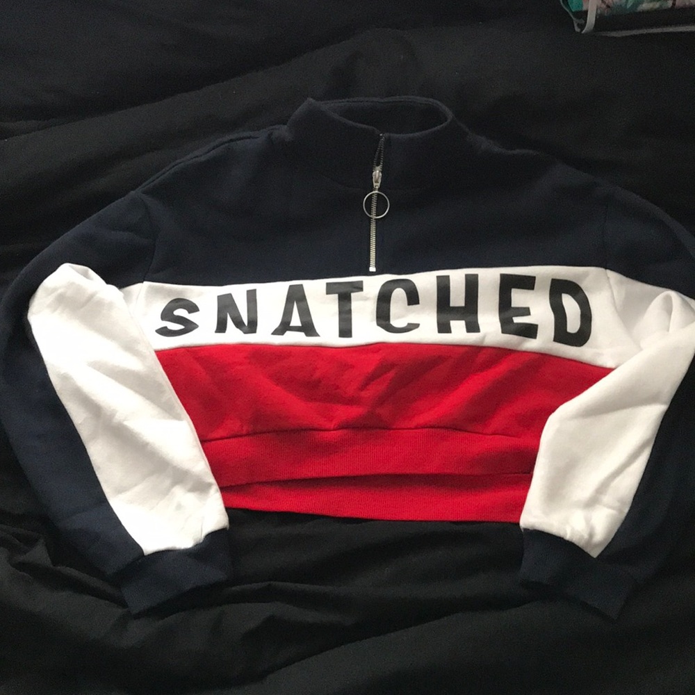Crop Crew neck with neck zipper detail. Never worn